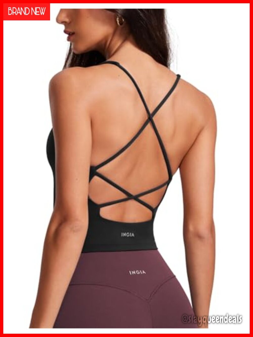 V Neck Padded Tank Top Criss Cross Strappy Back Cropped Yoga Lounge Top